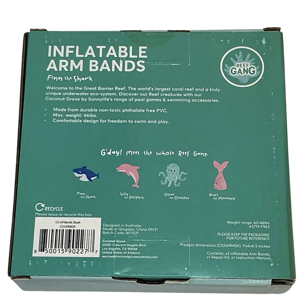 SunnyLife Coconut Grove Inflatable Arm Band Floats Finn The Shark‎ Ages 3-6